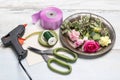 Florist at work: How to make a wrist corsage Royalty Free Stock Photo