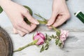 Florist at work: How to make a wrist corsage Royalty Free Stock Photo