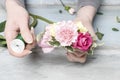 Florist at work: How to make a wrist corsage Royalty Free Stock Photo