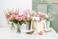 Florist workplace: flowers and accessories