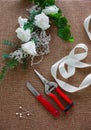 Florist workplace. Tools and accessories. Royalty Free Stock Photo