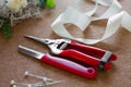 Florist workplace. Tools and accessories. Royalty Free Stock Photo