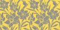 Floristic seamless pattern with closeup silhouettes of daffodil flowers.