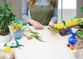 Floristry. Florist at work. Woman making bouquet of flowers. Flower shop.