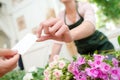 Florsit holding buiness card Royalty Free Stock Photo