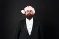 Floss like boss. Santa boss dark background. Christmas boss. Serious businessman or boss. New year eve. Office party