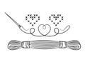 Floss thread skein with sewing needle for cross stitch embroidery handmade fancywork icon. Mouline string for sew hobby. Vector