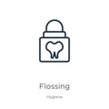 Flossing icon. Thin linear flossing outline icon isolated on white background from hygiene collection. Line vector flossing sign,