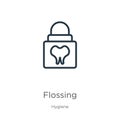 Flossing icon. Thin linear flossing outline icon isolated on white background from hygiene collection. Line vector flossing sign,