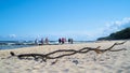 Flotsam and walkers on the beach of Rewal