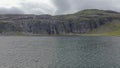 Aerial footage of Aurlandsfjellet, Flotvatnet Lake With Waterfall Flotane in Summer.view from the Lake to Top.