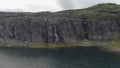 Aerial footage of Aurlandsfjellet, Flotvatnet Lake With Waterfall Flotane in Summer.view from the Lake to Top.