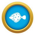 Flounder fish icon blue vector isolated