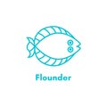 Flounder or plaice sea fish vector icon