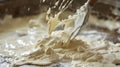 The flour in bowl, egg, milk and whip for beating. Royalty Free Stock Photo