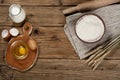 Flour in a bowl with ingredients for preparing baked products Royalty Free Stock Photo