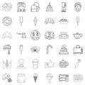 Flour confectionery icons set, outline style