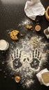 Flour covered hands making cookie dough Royalty Free Stock Photo