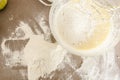 Flour and dough in bowl Royalty Free Stock Photo