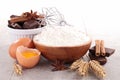 Flour, egg and ingredients Royalty Free Stock Photo