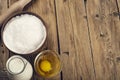 Flour, egg, milk. Ingredients for cooking flour products or doug Royalty Free Stock Photo