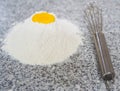 Flour, Egg Yolk And Egg Beater Royalty Free Stock Photo