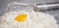 Flour, Egg Yolk and Egg Beater Royalty Free Stock Photo