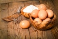 Flour and eggs, ingredients for baking