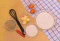 Flour, eggs, sugar and butter to make cake