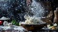 Flour Explosion in Rustic Kitchen Setting Royalty Free Stock Photo