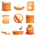 Flour icons set, cartoon style Royalty Free Stock Photo