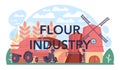 Flour industry typographic header. Modern grain harvest