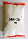 Flour or Maida one kilogram or kg in transparent packet for sale Royalty Free Stock Photo