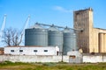 Flour mill grain elevators and railroad tracks in Poti, Georgia