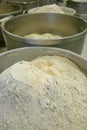 Flour prepared for making bread dough and baking bread in a bakery. Royalty Free Stock Photo