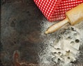 Flour, rolling pin and cookie cutters. Christmas food Royalty Free Stock Photo