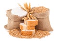 Flour and wheat grain with bread Royalty Free Stock Photo