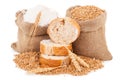 Flour and wheat grain with bread Royalty Free Stock Photo