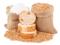 Flour and wheat grain with bread Royalty Free Stock Photo