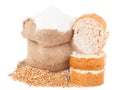 Flour and wheat grain with bread Royalty Free Stock Photo