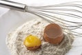 Flour, whisker and egg Royalty Free Stock Photo