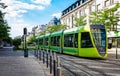 Flourescent green tram taken in Reims