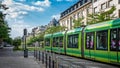 Flourescent green tram taken in Reims