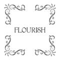 Flourish ornamental corners. Filigree swirly page decoration, calligraphic page divider. Floral vintage style. Vector.