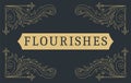 Flourishes calligraphic vintage ornamental background. Golden ornate page with swirls and vignettes elements. Frame Royalty Free Stock Photo