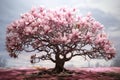 Flourishing Bloomy magnolia tree. Generate Ai