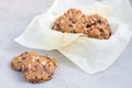 Flourless gluten free peanut butter, oatmeal and chocolate chips cookies, horizontal