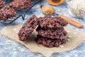 Flourless no bake peanut butter and oatmeal chocolate cookies on  parchment, horizontal Royalty Free Stock Photo