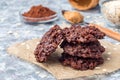 Flourless no bake peanut butter and oatmeal chocolate cookies on parchment, horizontal