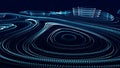 Flow of particles. Big data visualization. Digital technology wave. Futuristic cyberspace. Abstract cyber security background. 3D Royalty Free Stock Photo